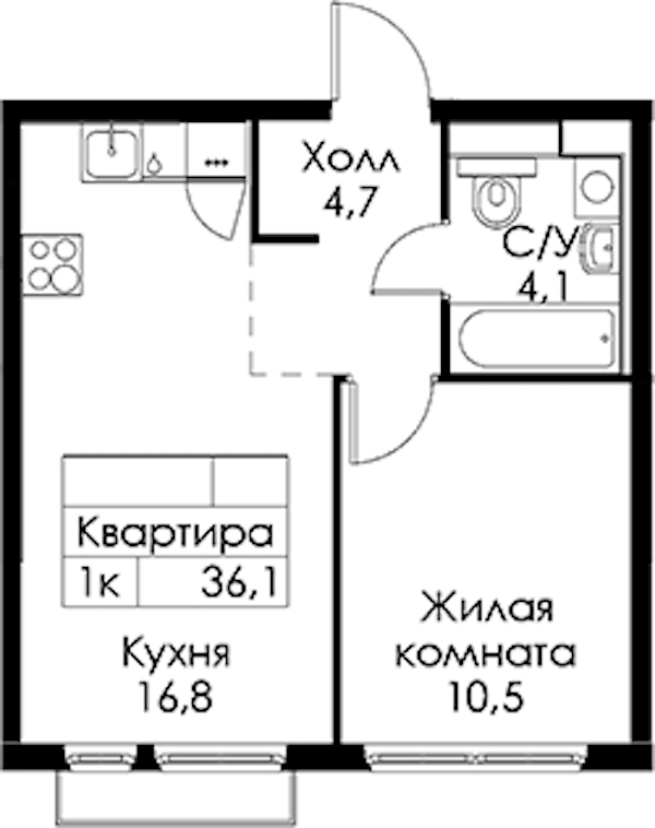 1-комнатная квартира 36.1 м², 9/13 эт., ЖК «Кантемировская 11»